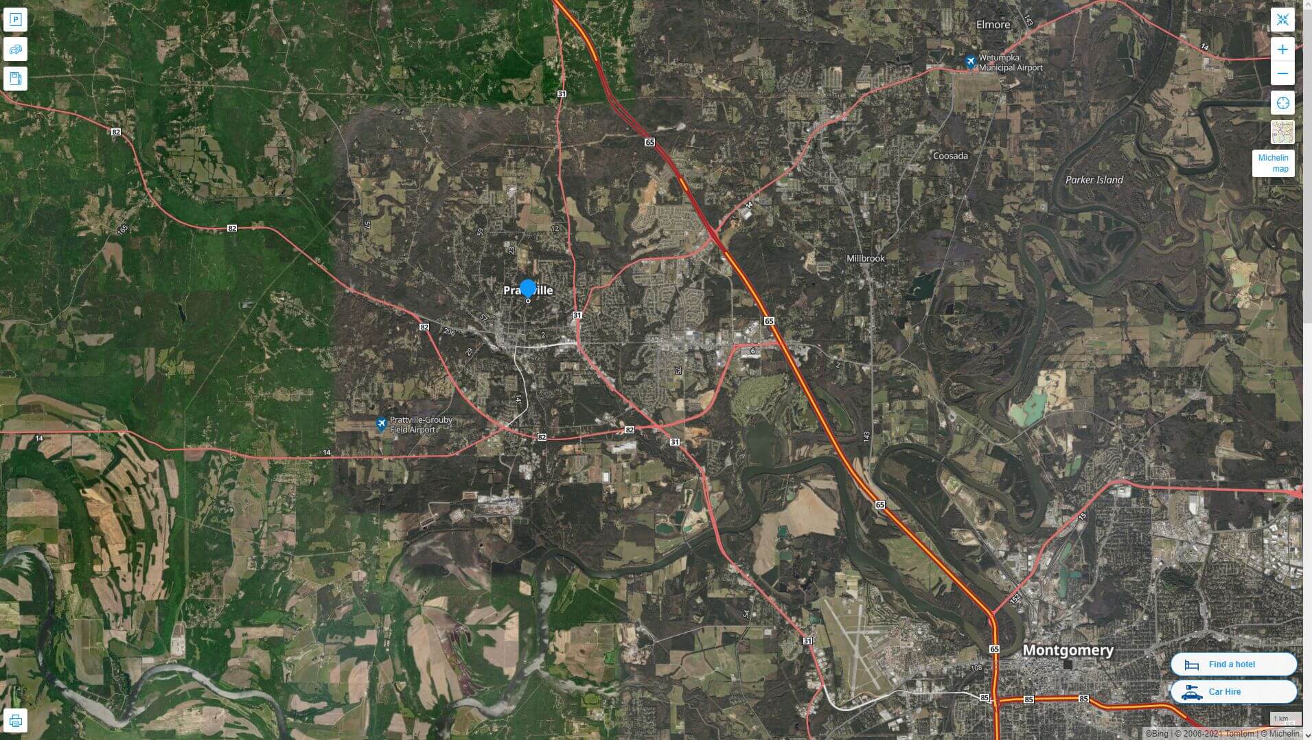 Prattville Alabama Highway and Road Map with Satellite View